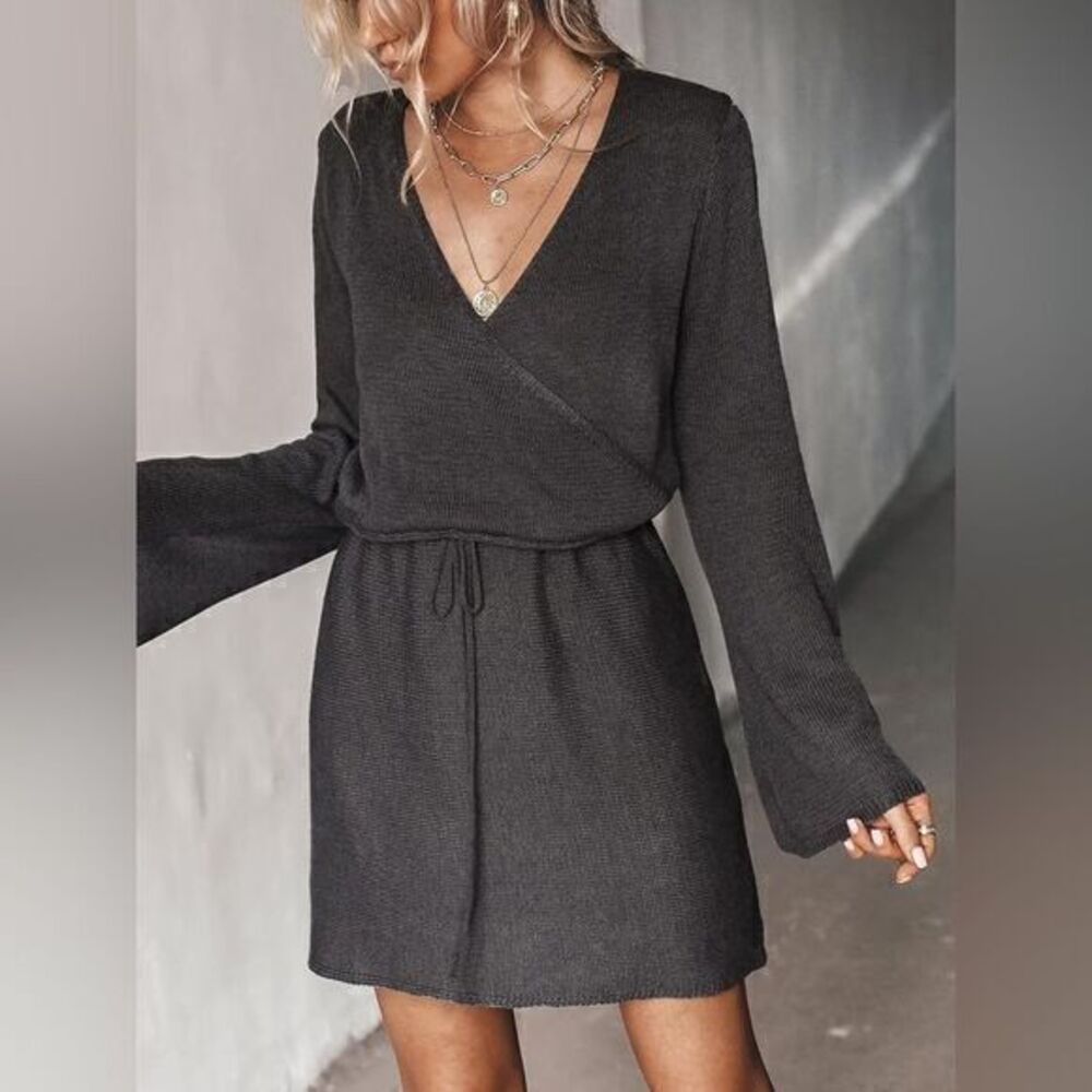 Cupshe One More Drawstring Sweater Dress Dark gray Size M RefHHH